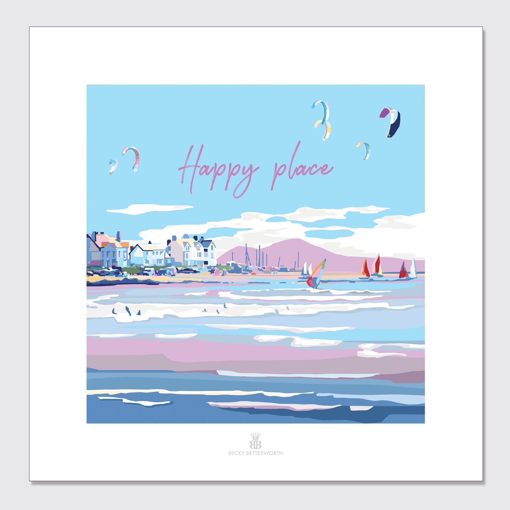 Happy Place Seaside Quote Art Print 40 x 40 cm