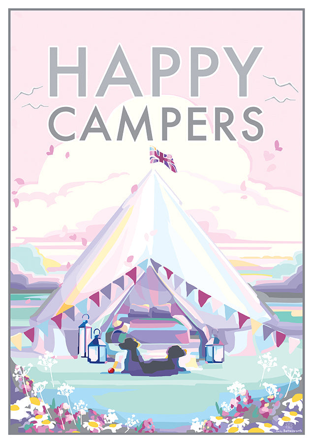 Happy Campers Vintage Travel Poster