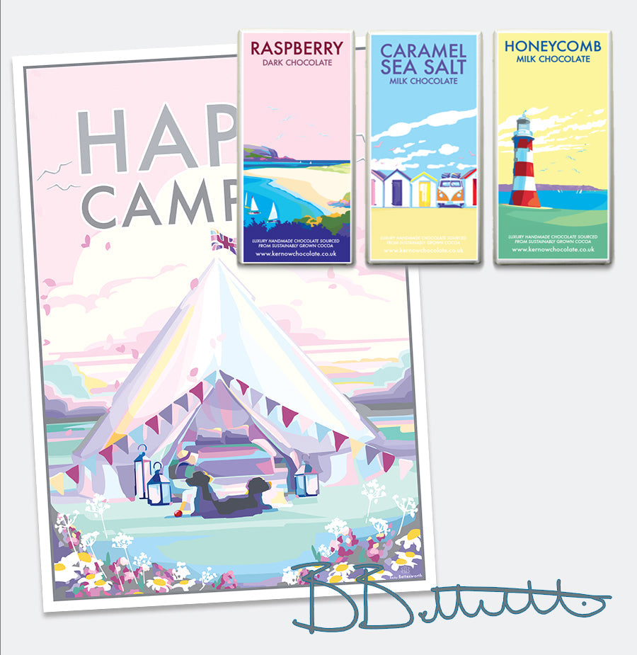 Happy Campers Vintage Travel Poster