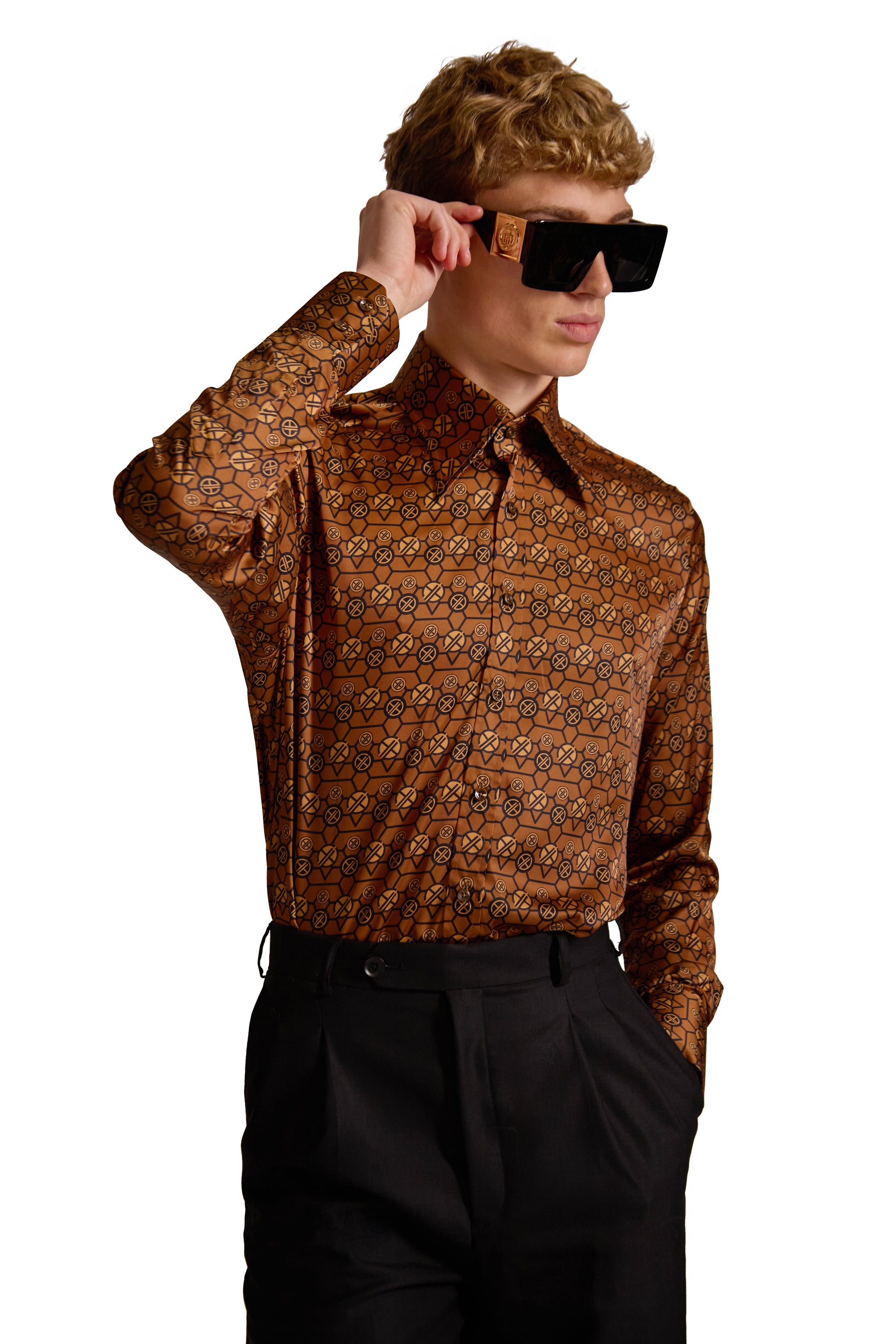 Tailored Fit Monogram Shirt with Geometric Print