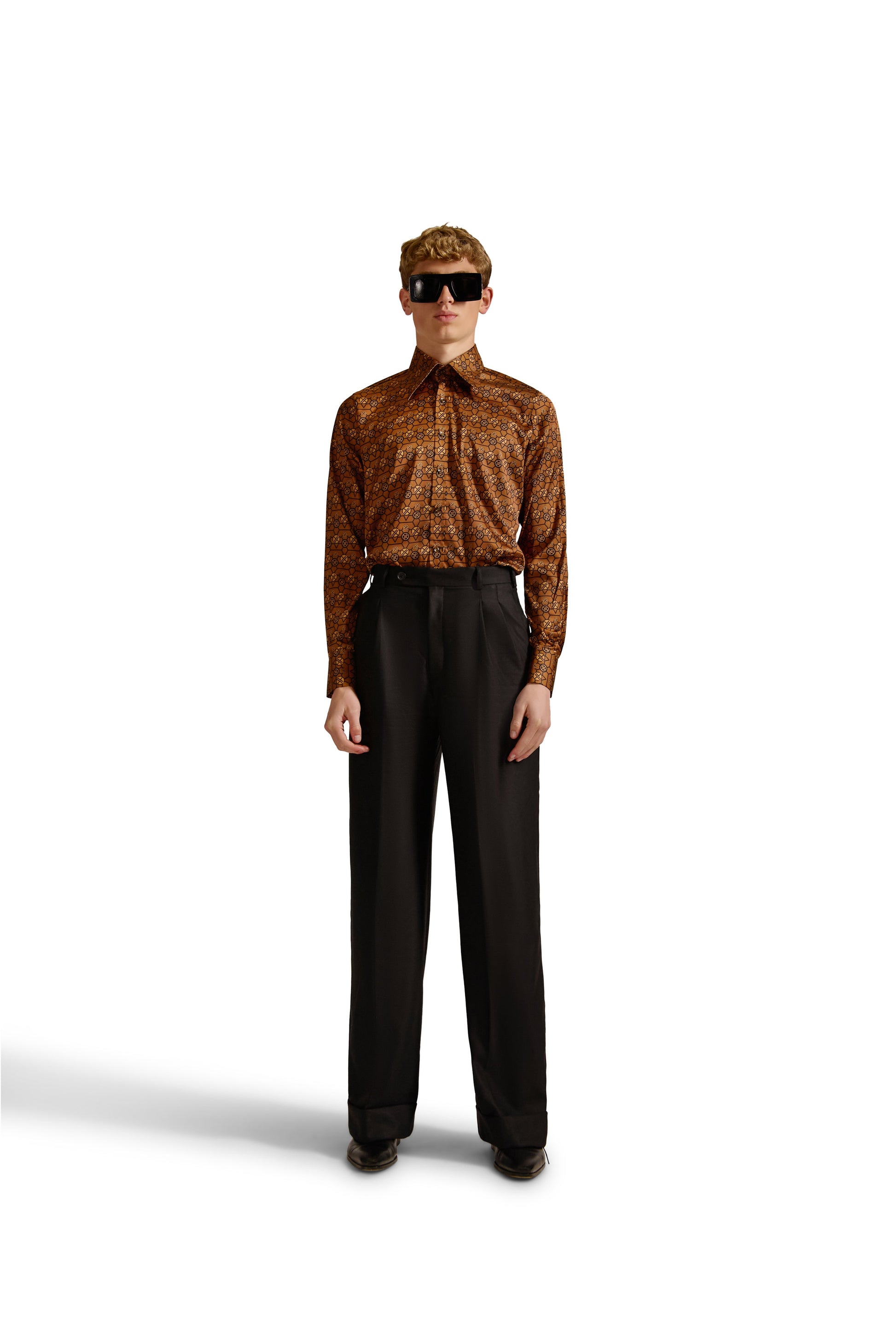 Tailored Fit Monogram Shirt with Geometric Print