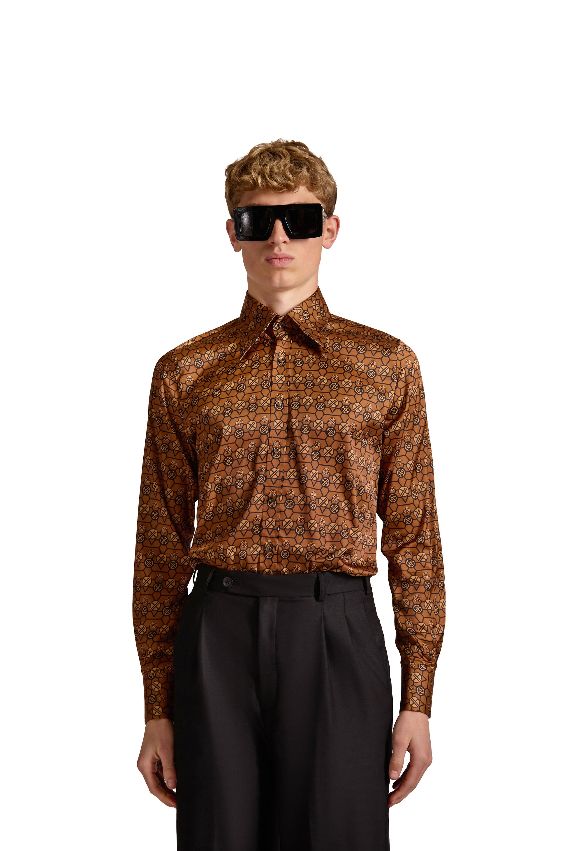 Tailored Fit Monogram Shirt with Geometric Print