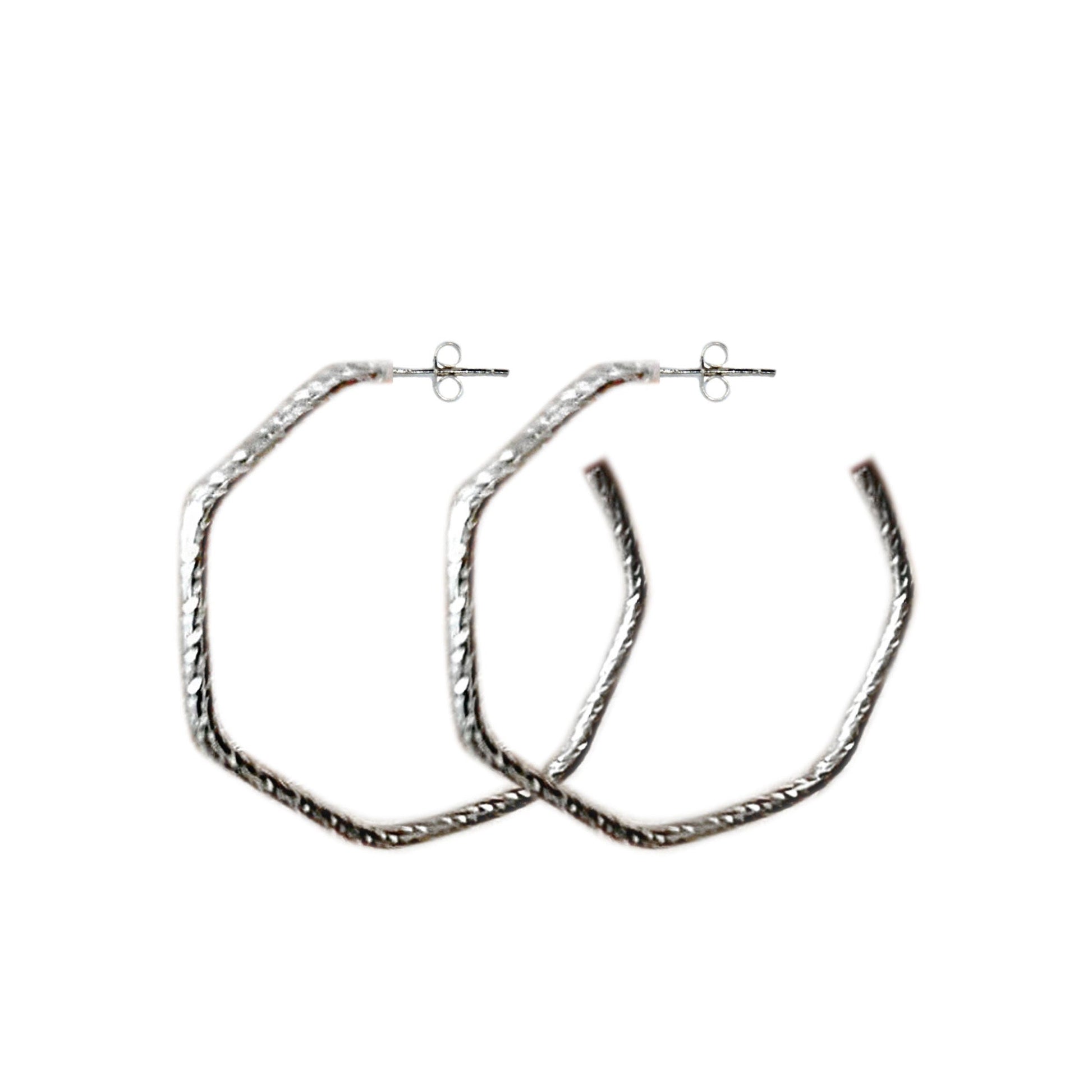 Hexagon Hoops in Sterling Silver