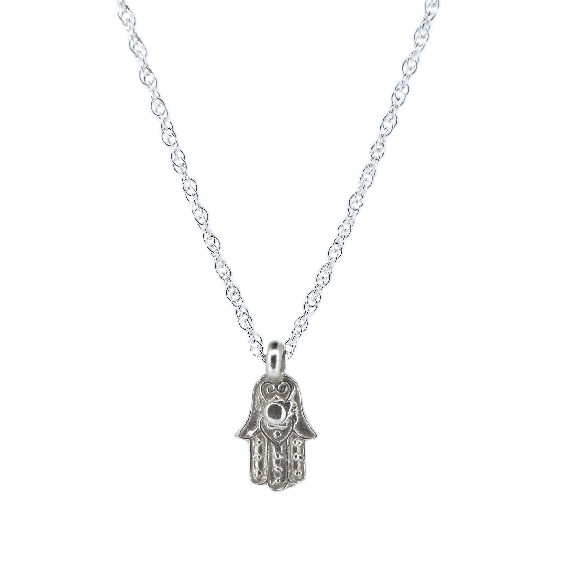 Hand of Fatima Sterling Silver Rope Chain Necklace