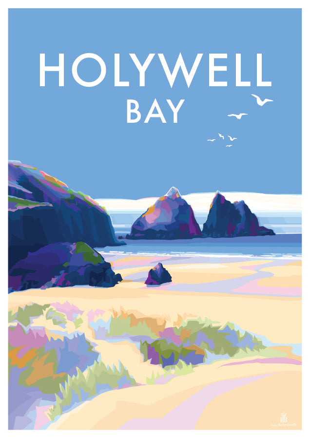 Holywell Bay Seaside Travel Poster Print