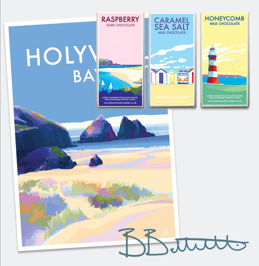 Holywell Bay Seaside Travel Poster Print