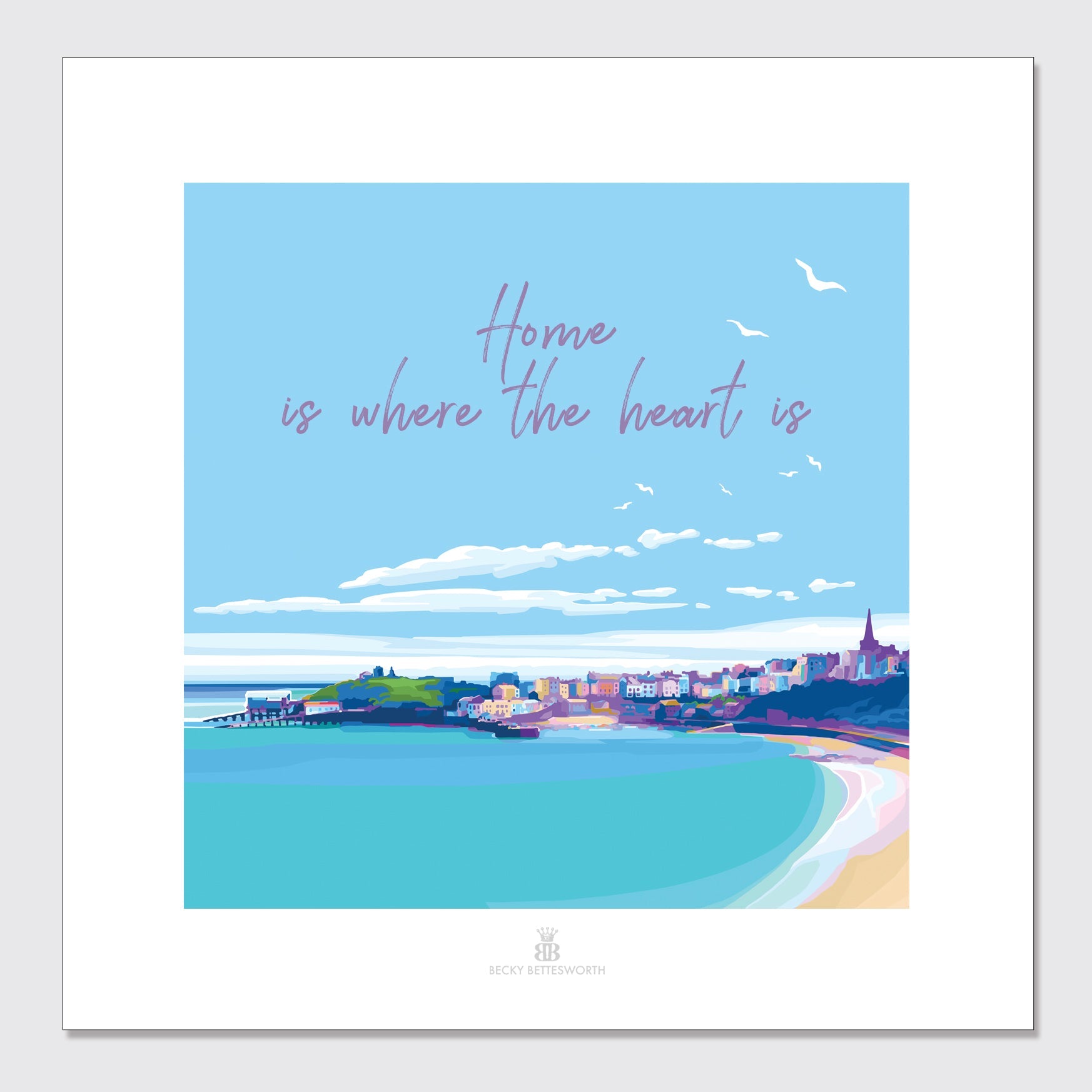 Home is Where the Heart Is Seaside Quote Art Print 40 x 40 cm