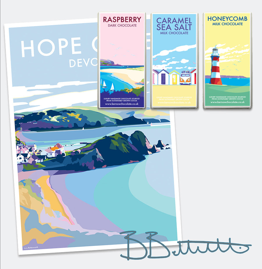 Hope Cove Vintage Seaside Travel Poster Print