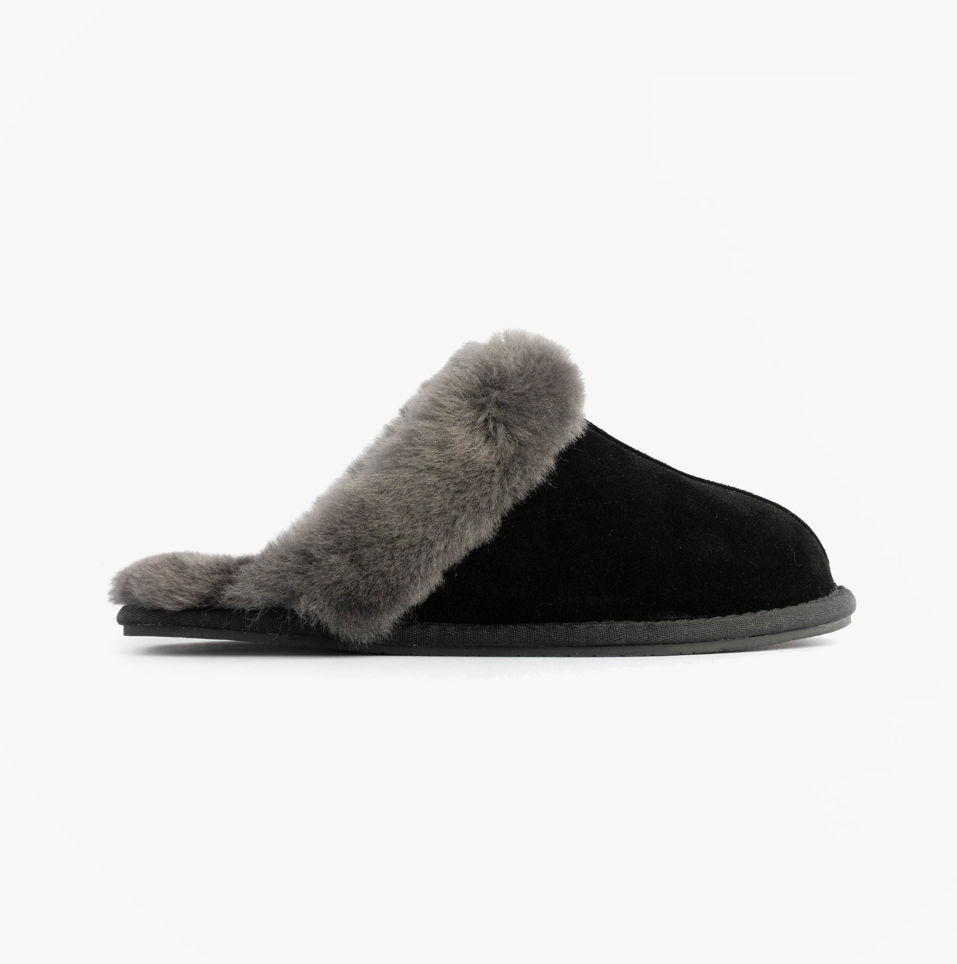 Womens Real Sheepskin Mule Slippers in Black