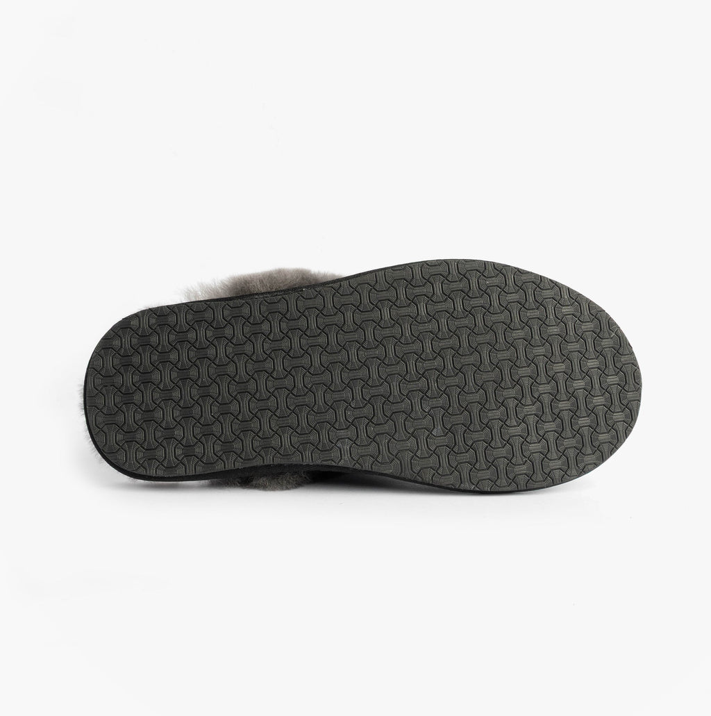 Womens Real Sheepskin Mule Slippers in Black