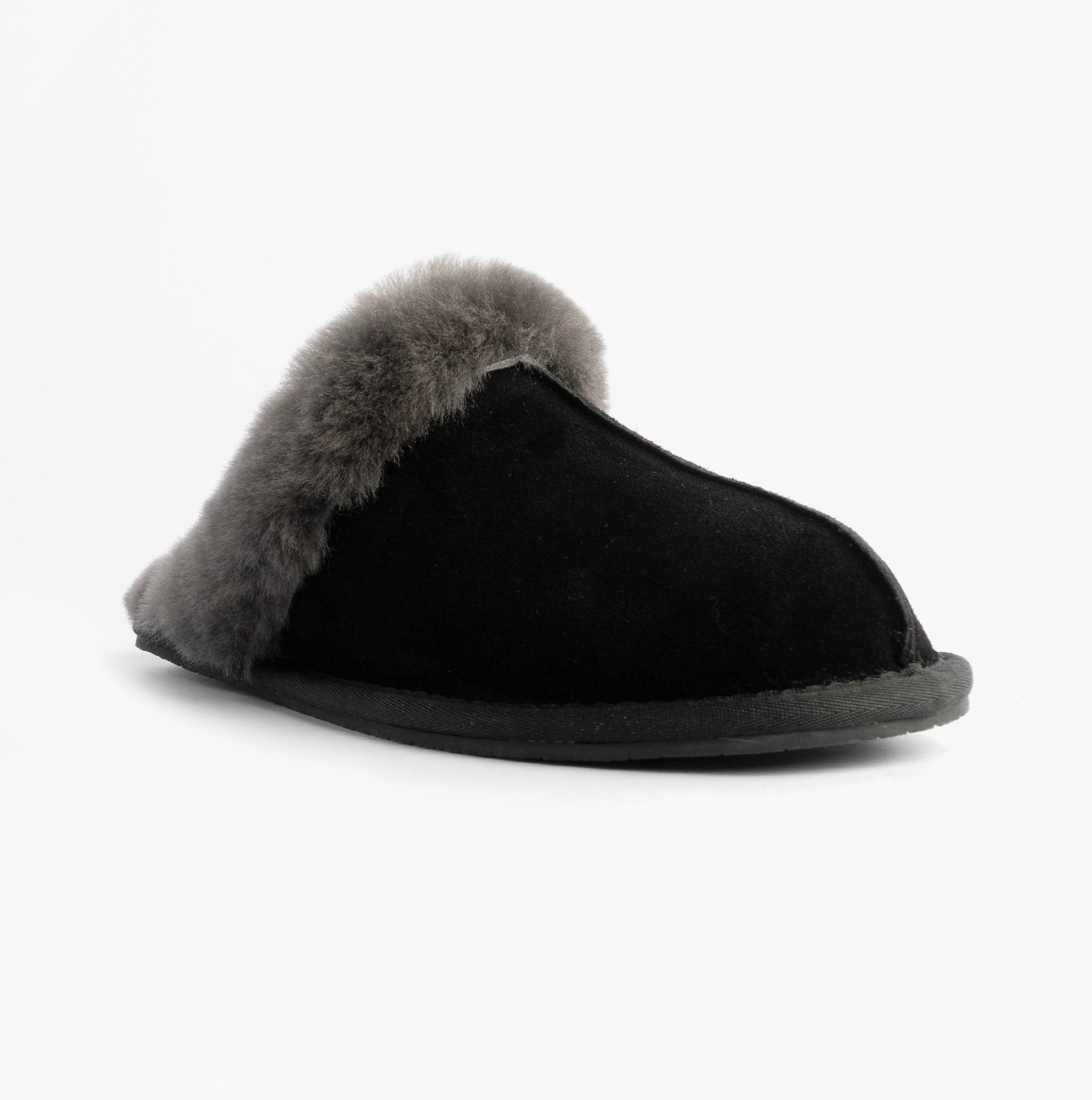 Womens Real Sheepskin Mule Slippers in Black