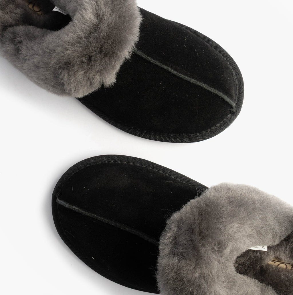 Womens Real Sheepskin Mule Slippers in Black