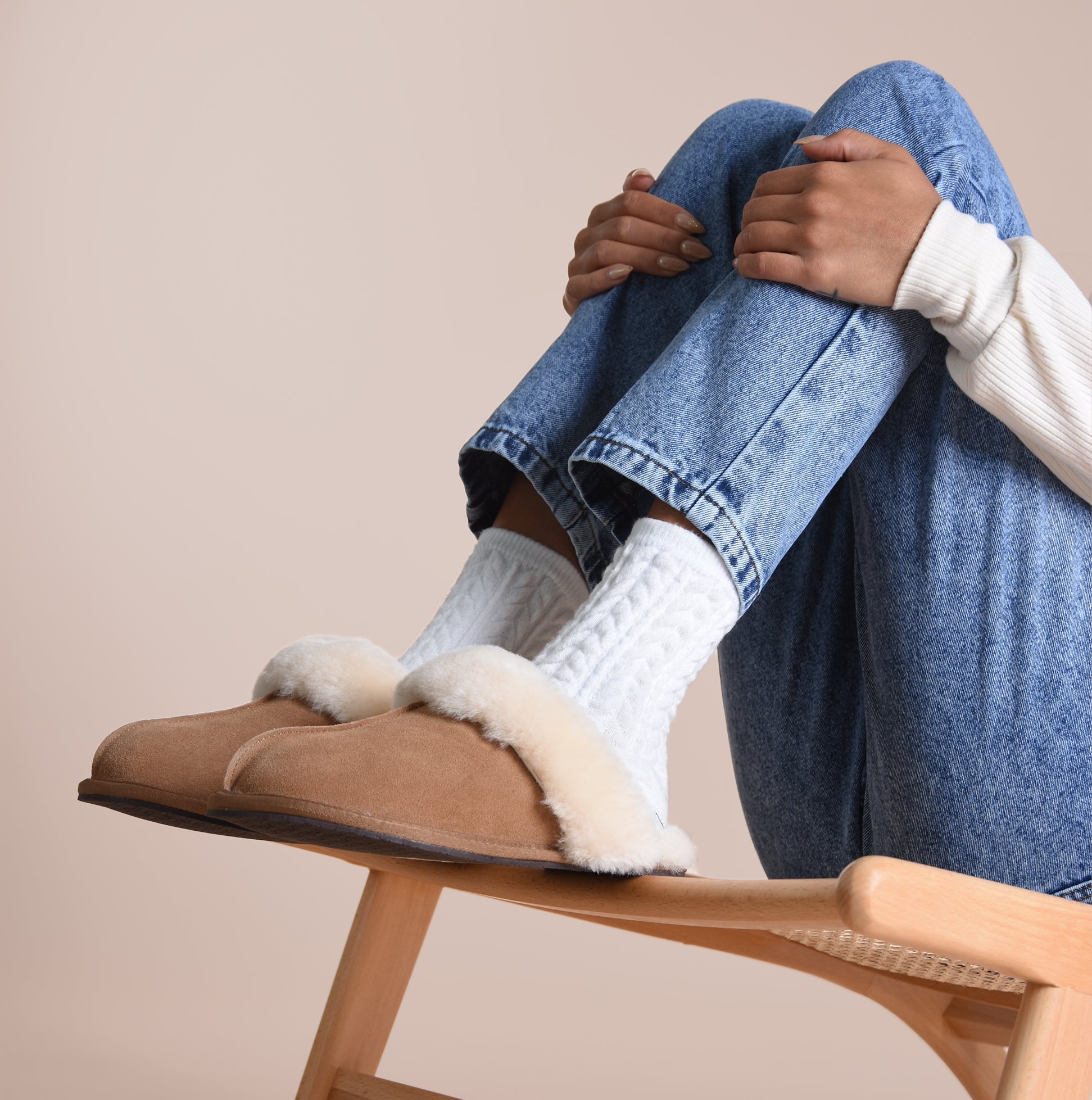 Womens Real Sheepskin Mule Slippers Chestnut