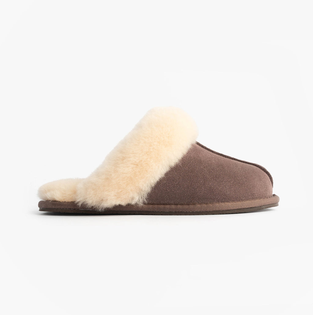 Real Sheepskin Mule Slippers in Espresso