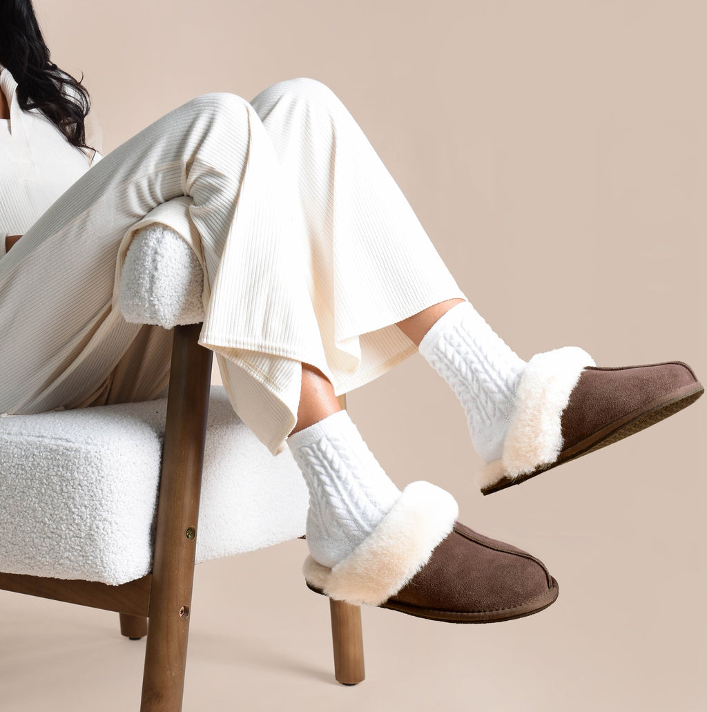 Real Sheepskin Mule Slippers in Espresso
