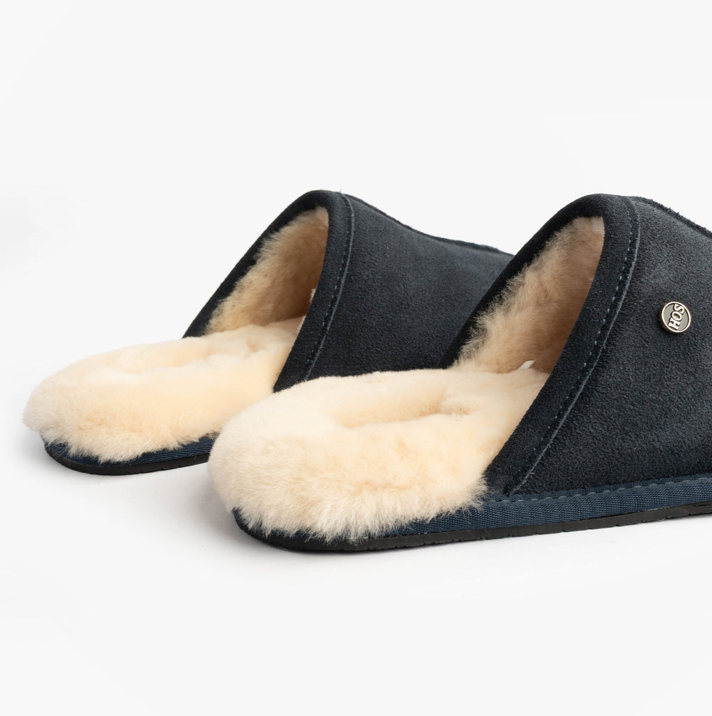 Navy Sheepskin Mens Slippers