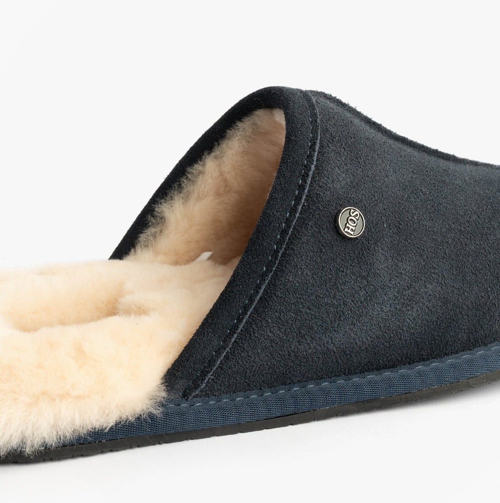 Navy Sheepskin Mens Slippers