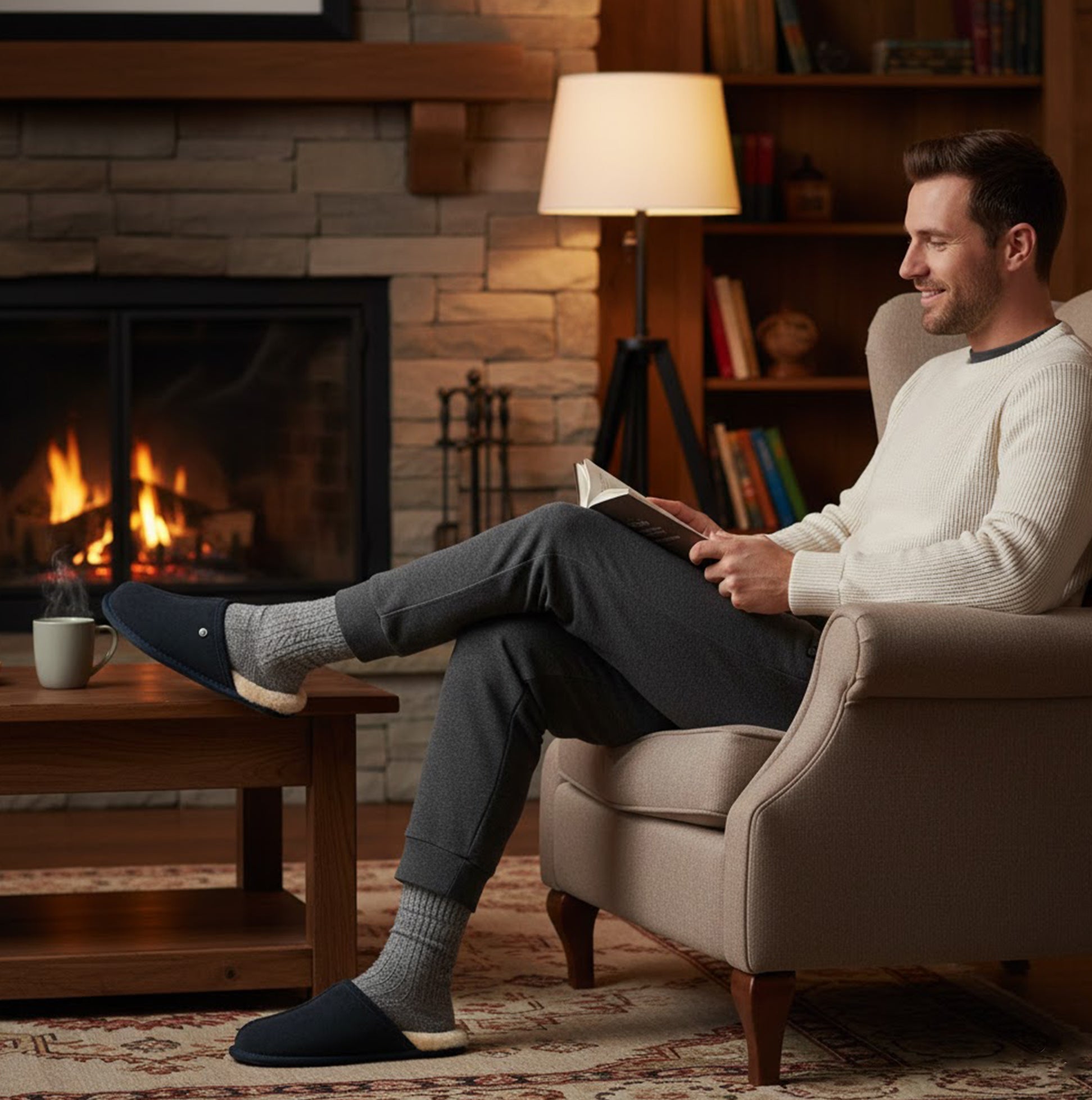 Navy Sheepskin Mens Slippers