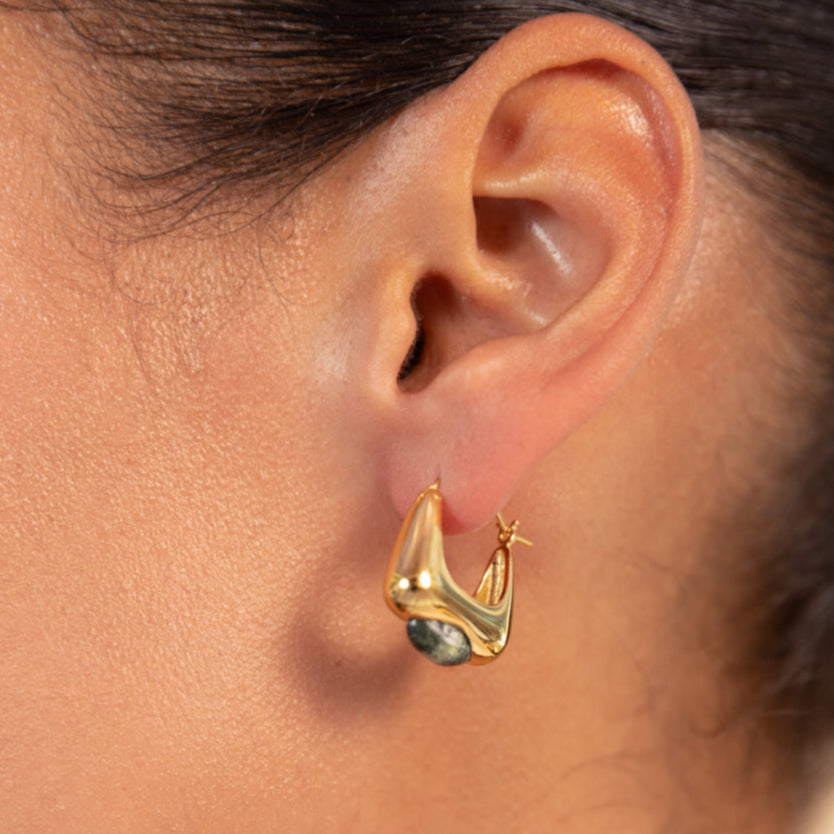 Aurora Zebra Jasper Gold Hoop Earrings