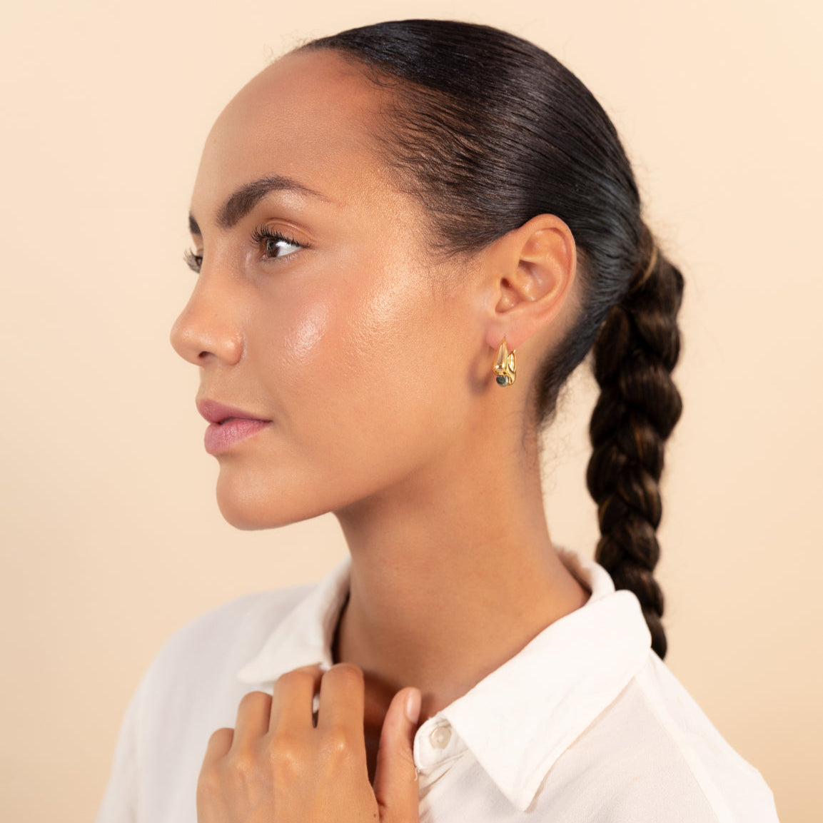 Aurora Zebra Jasper Gold Hoop Earrings