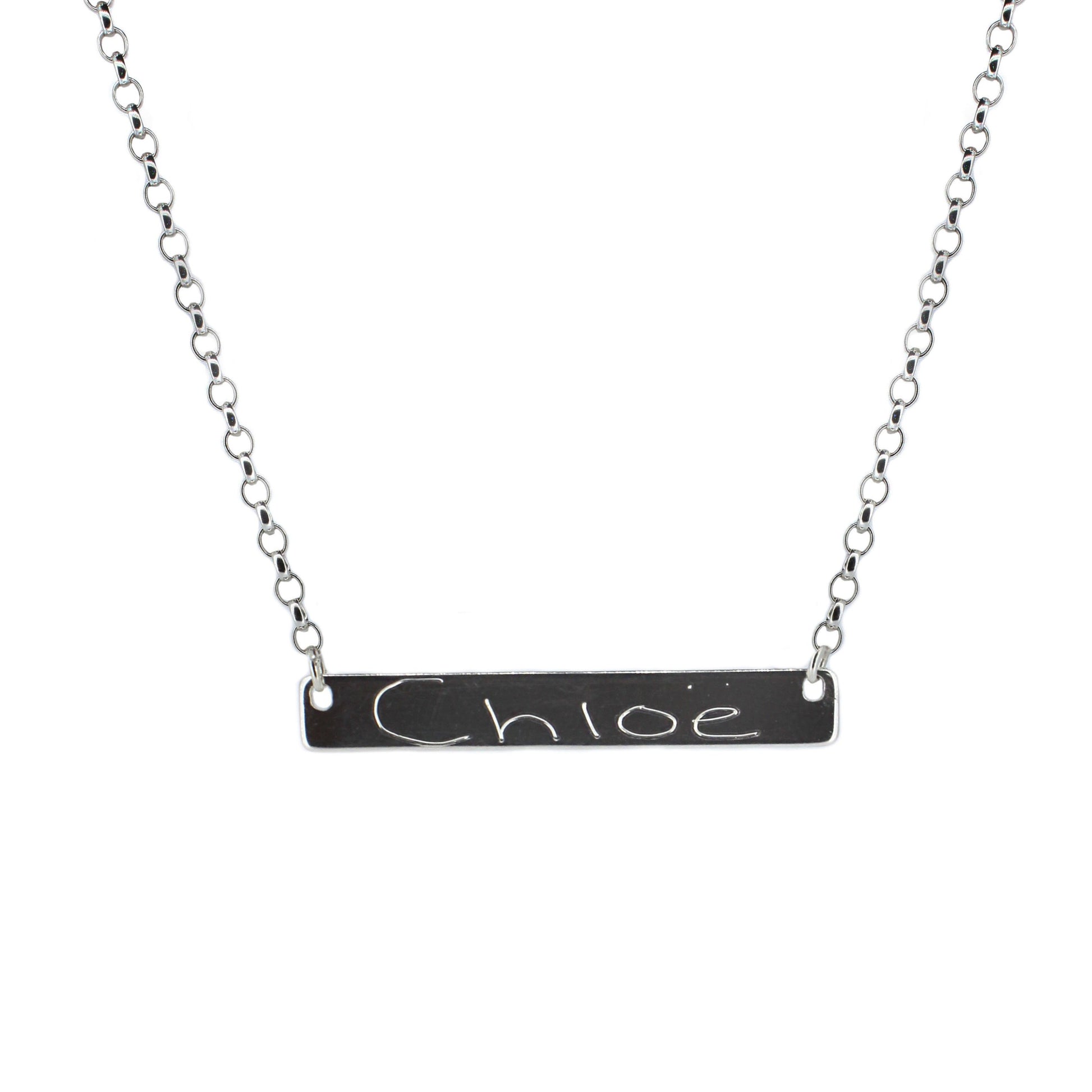 Handwriting Bar Necklace in Sterling Silver