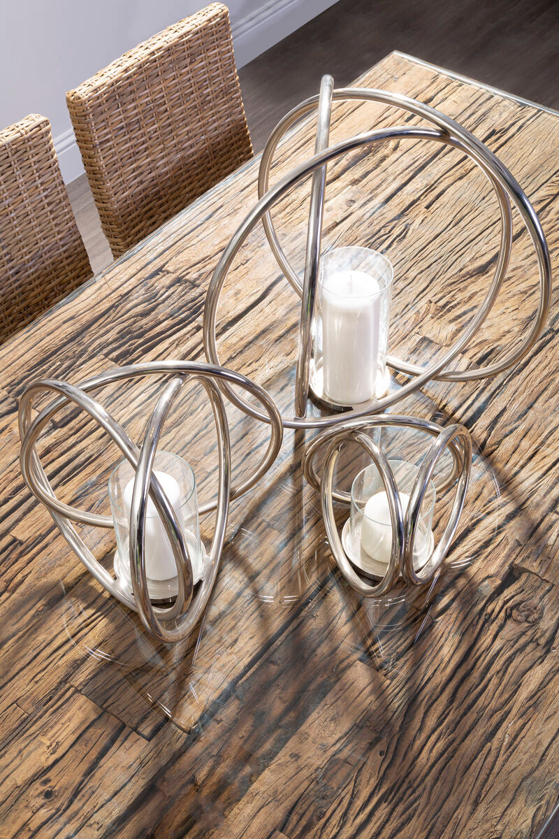 Natural Wood and Clear Glass Dining Table with Silver U Shaped Metal Legs