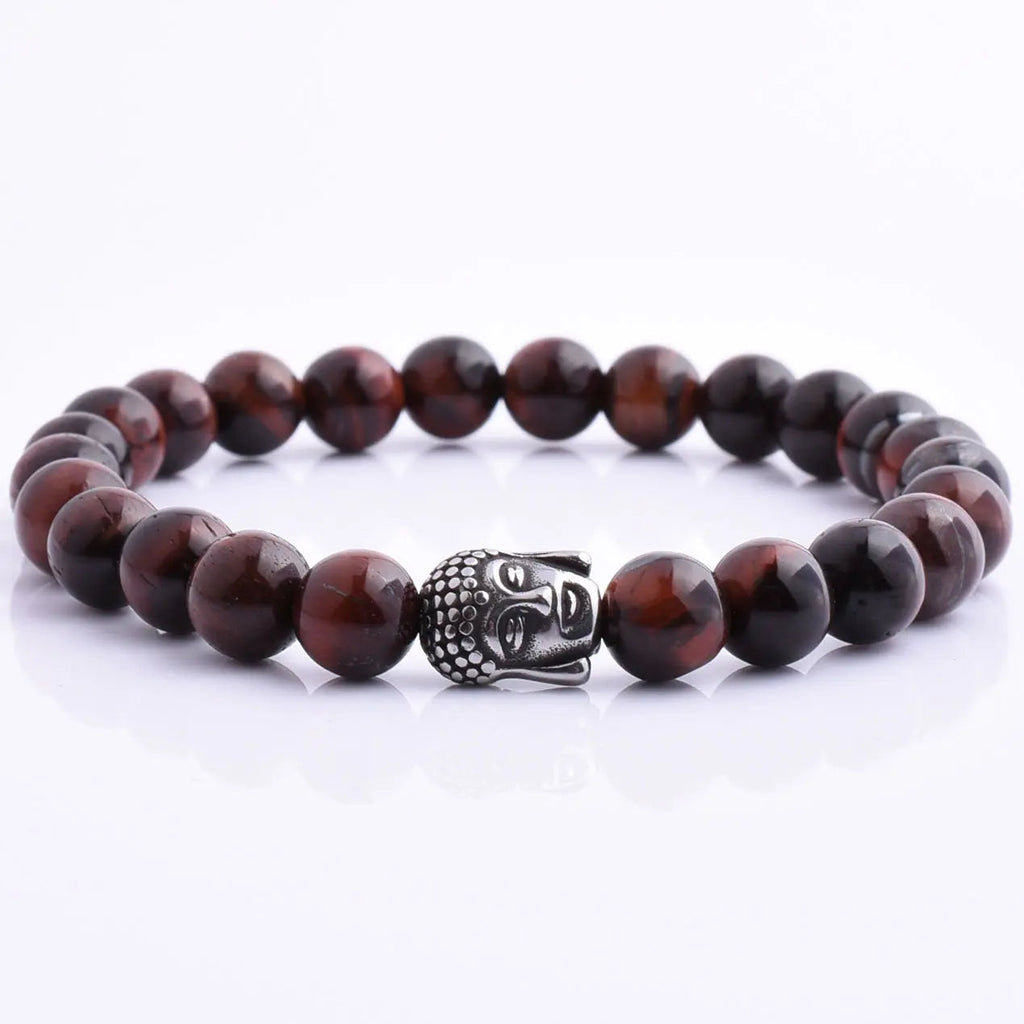 Handmade Tigers Eye Buddha Head Beaded Mens Bracelet