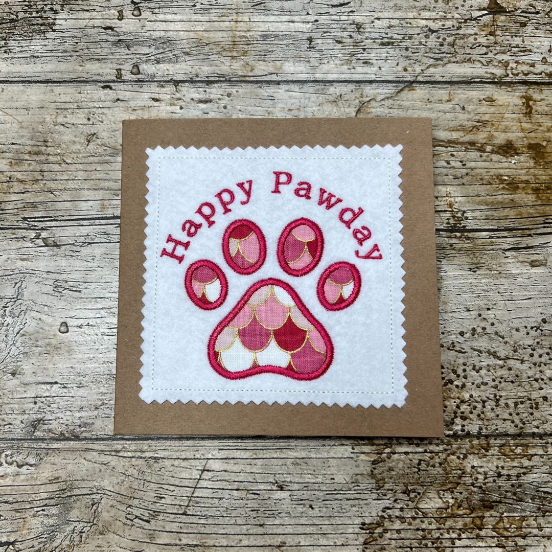 Happy Pawday Birthday Card with Embroidered Applique Pawprint