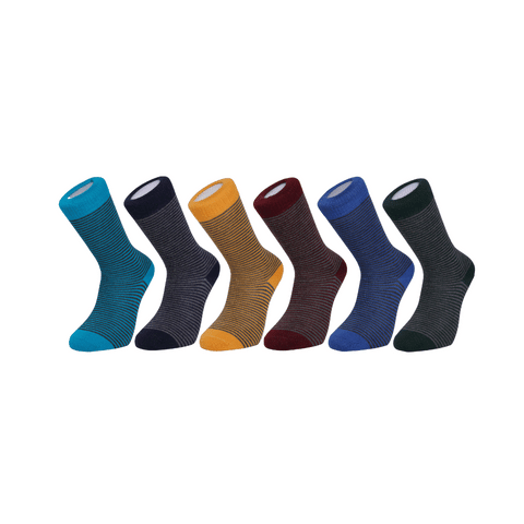Fine Stripe Luxury Merino Everyday Socks, 6 Pair Bundle