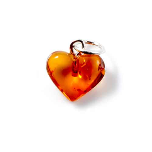 Cognac Polished Baltic Amber Dainty Heart Pendant