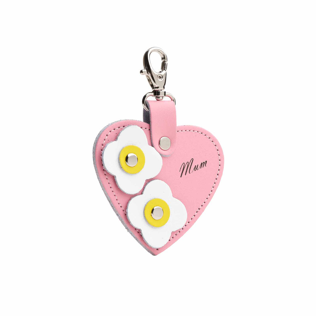 Love Heart Bag Charm Mum Pastel Pink with Flower Appliques