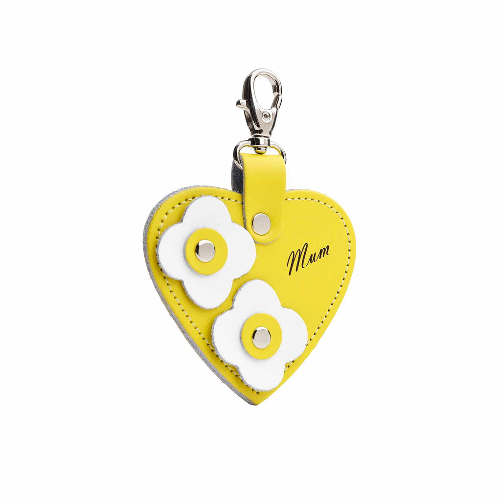 Pastel Yellow Love Heart Bag Charm with Mum Engraving