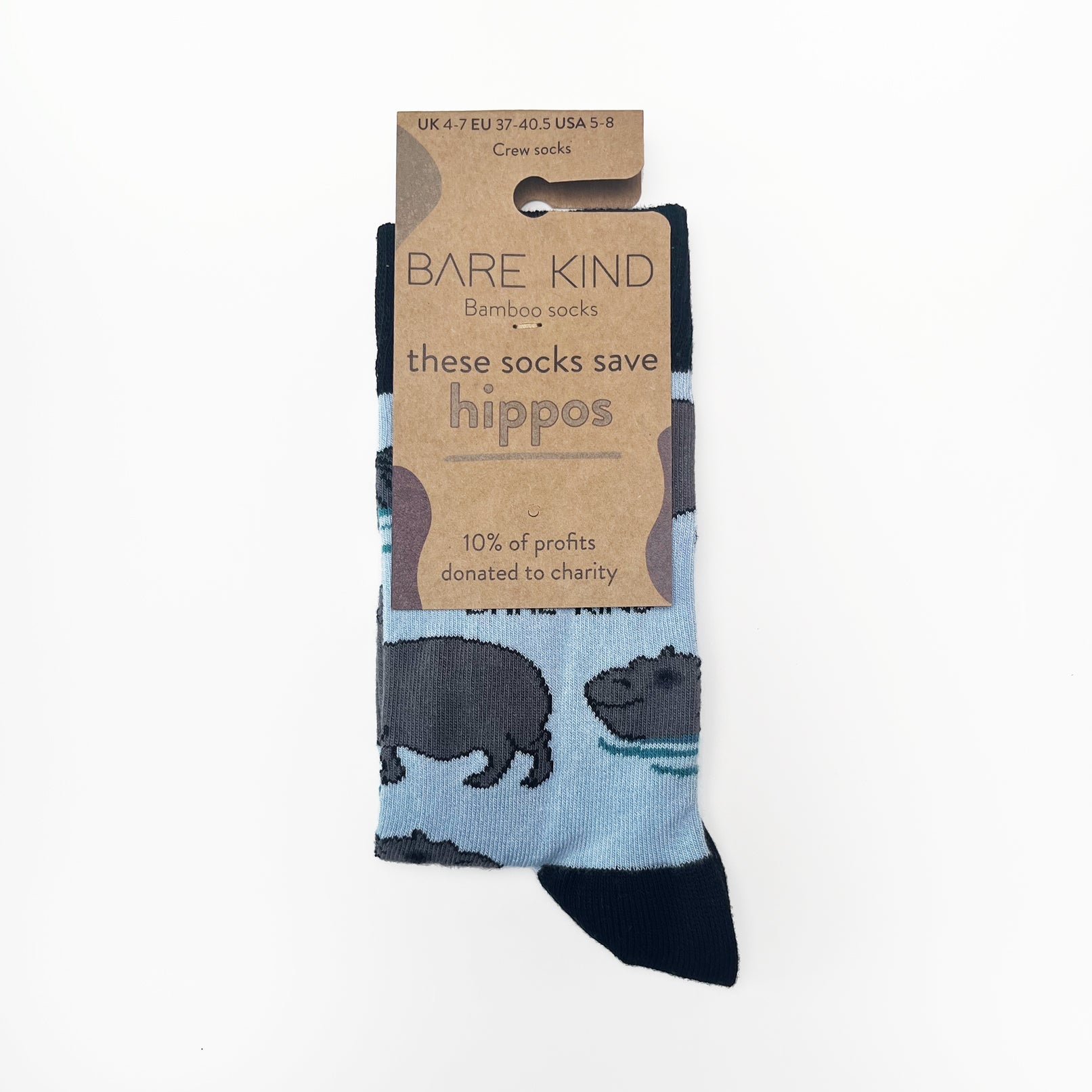 Save the Hippos Bamboo Socks in Blue