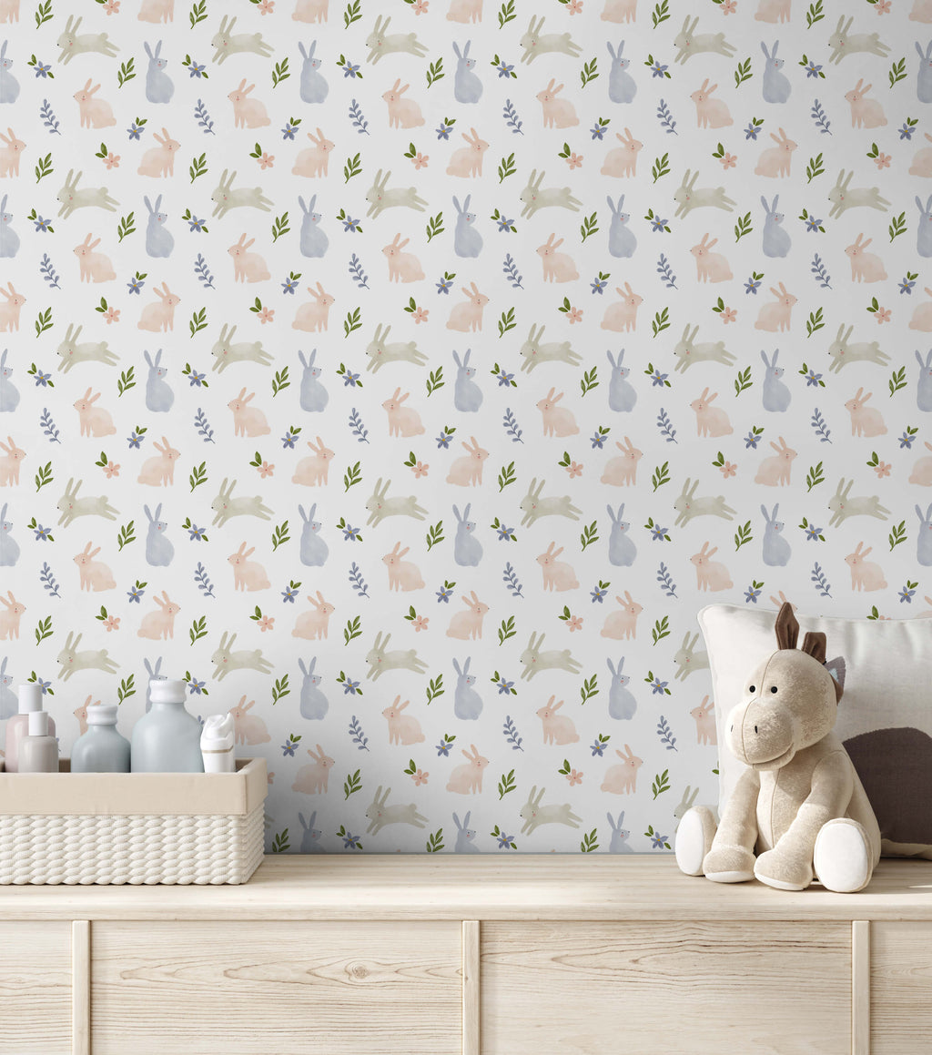 Hop Rabbit Wallpaper for Nurseries and Children's Rooms