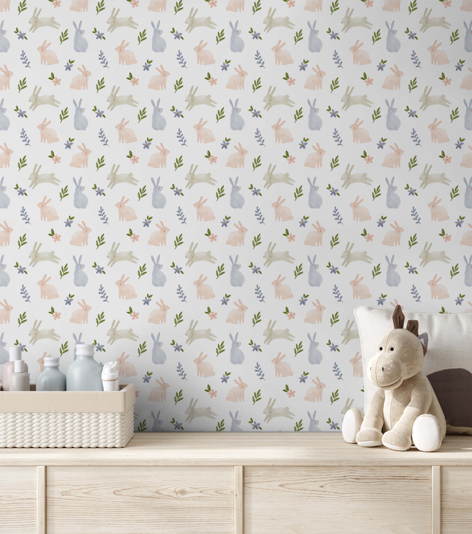 Hop Rabbit Wallpaper for Nurseries and Children's Rooms