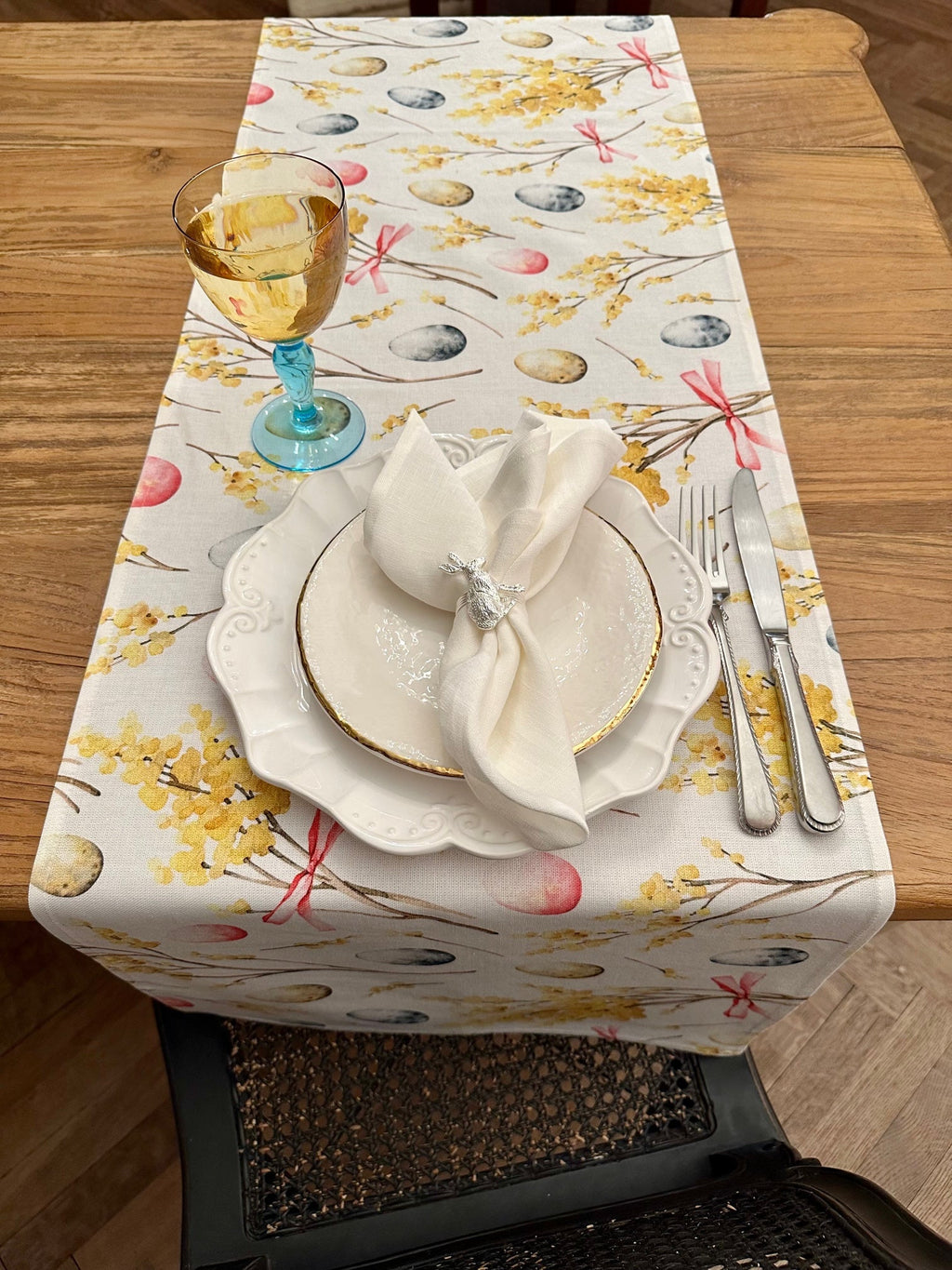 Transform Your Dining Experience with the Easter Happy Table Runner by Hortensias Home at www.brixbailey.com