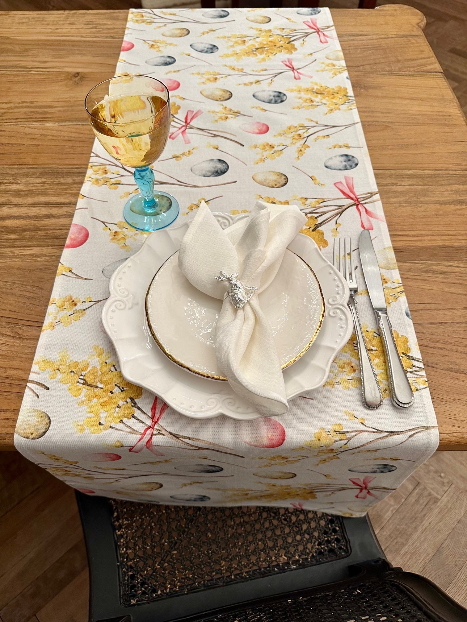 Transform Your Dining Experience with the Easter Happy Table Runner by Hortensias Home at www.brixbailey.com