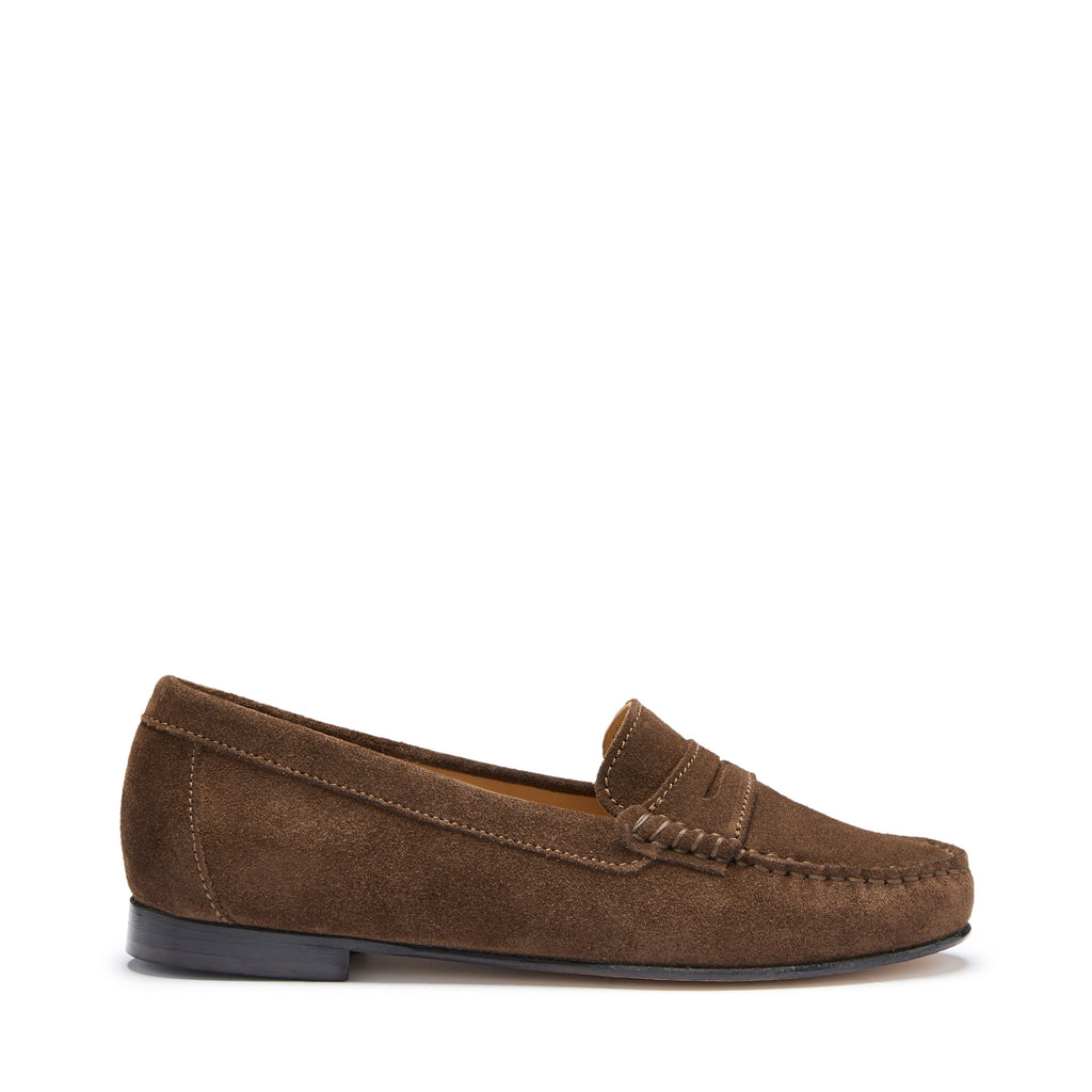 Women's Brown Suede Penny Loafers with Leather Sole