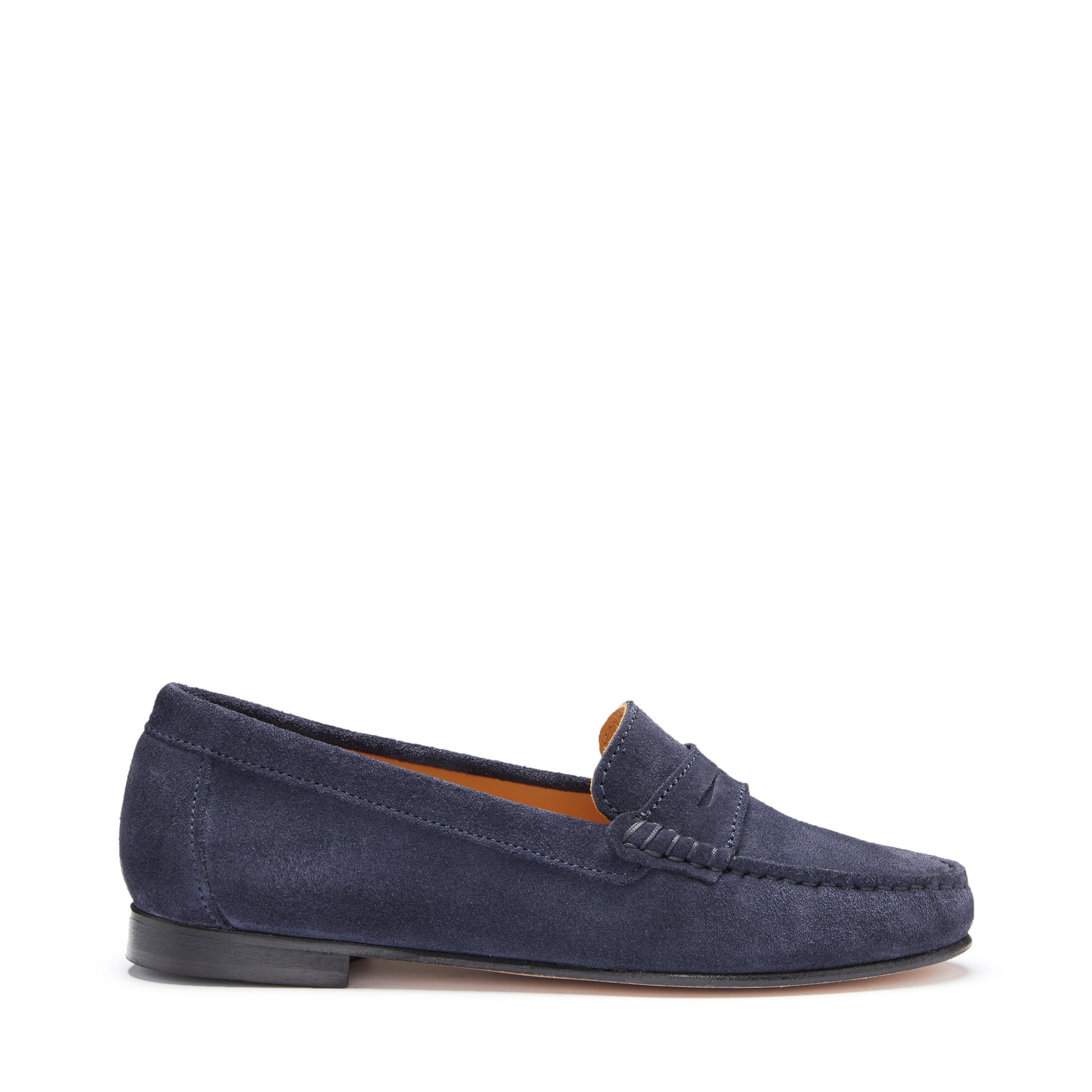 Women's Navy Blue Suede Penny Loafers with Leather Sole