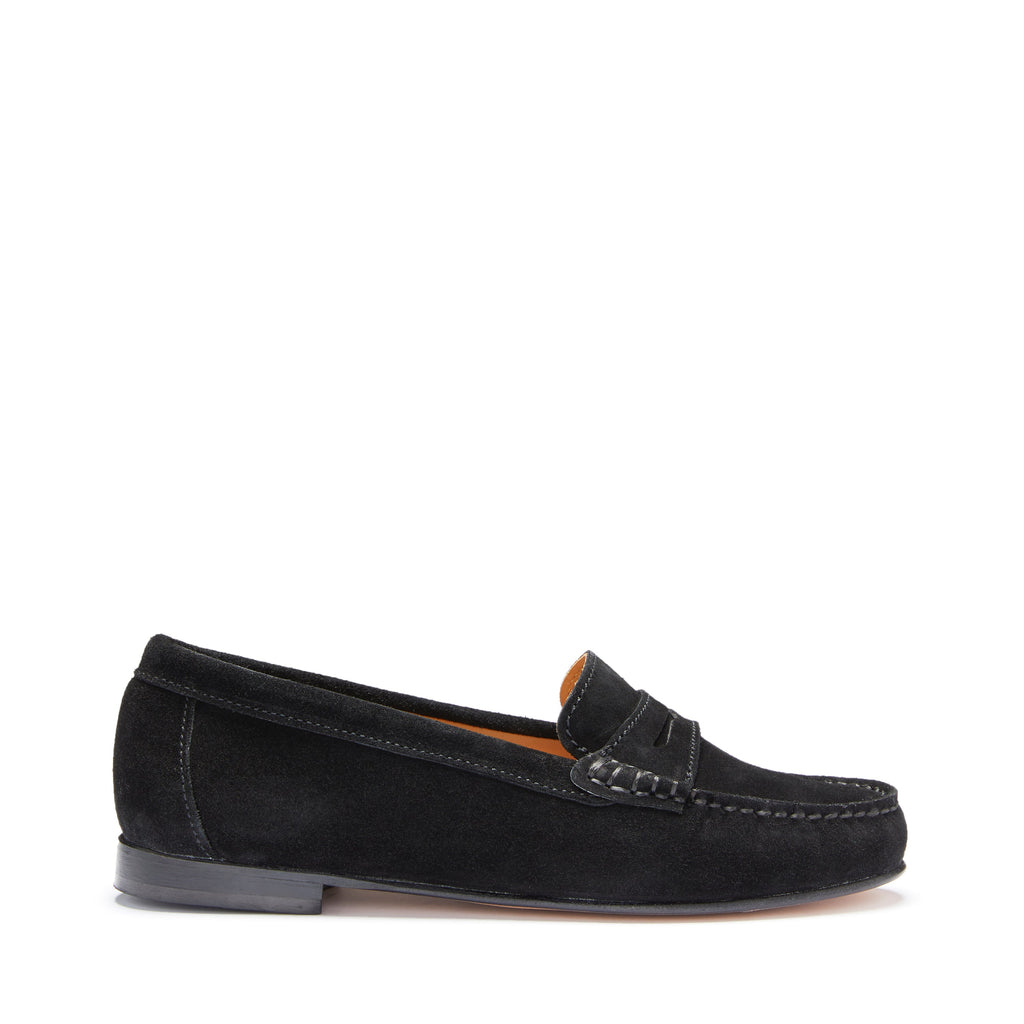 Women's Black Suede Penny Loafers with Leather Sole