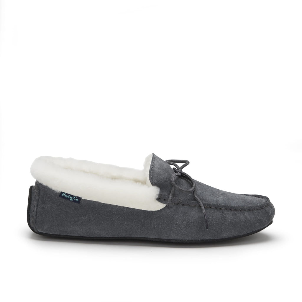 Slate Grey Sheepskin Suede Slippers