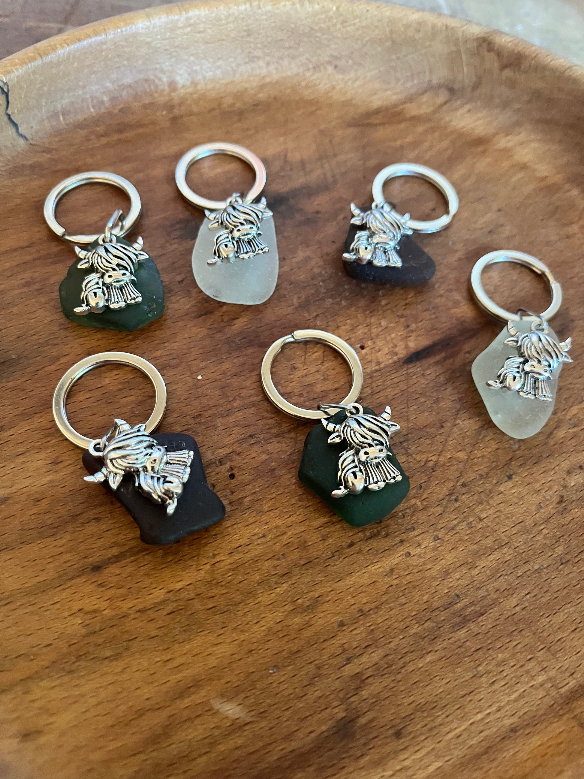 Scottish Highland Cow Seaglass Keyring