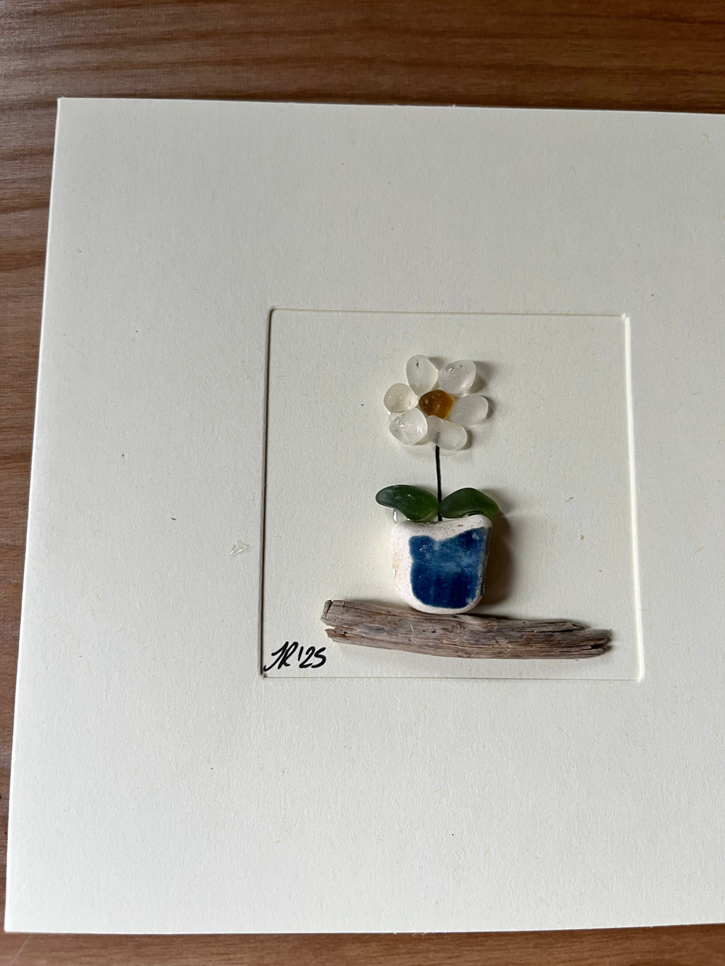 Daisy Blank Card with Handcrafted Seaglass Design