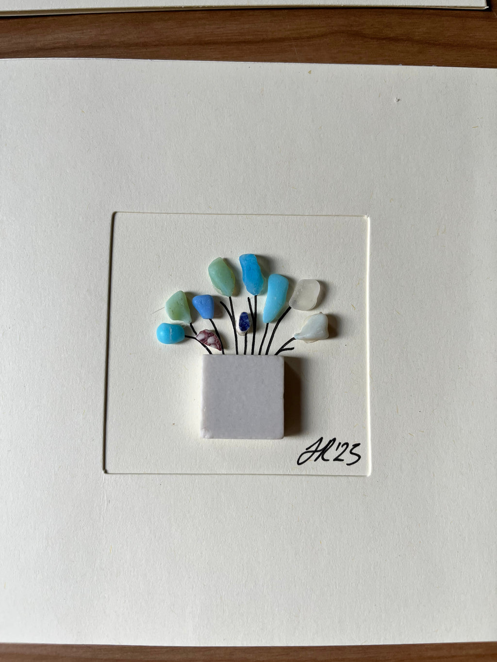 Seaglass Flower Pot Blank Card