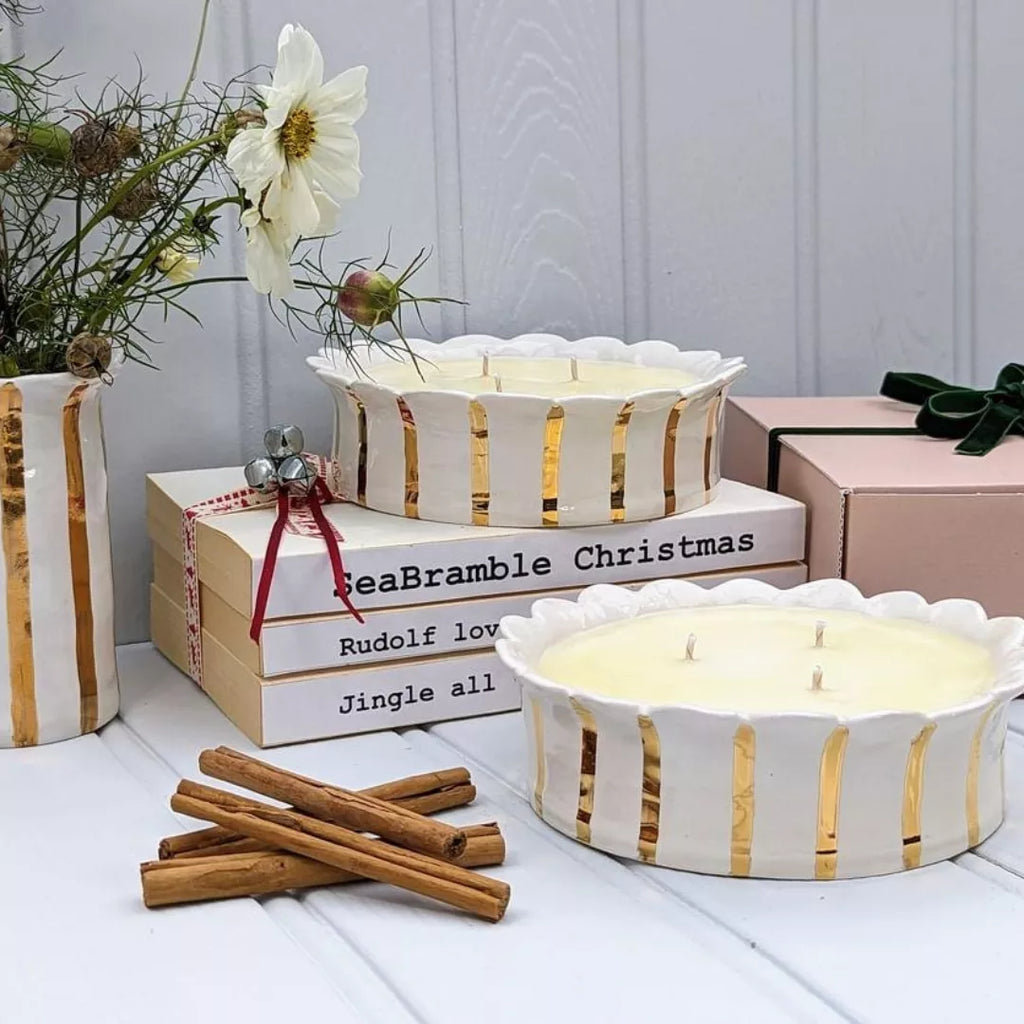 Gold Daisy Three Wick Candle with Ceramic Holder