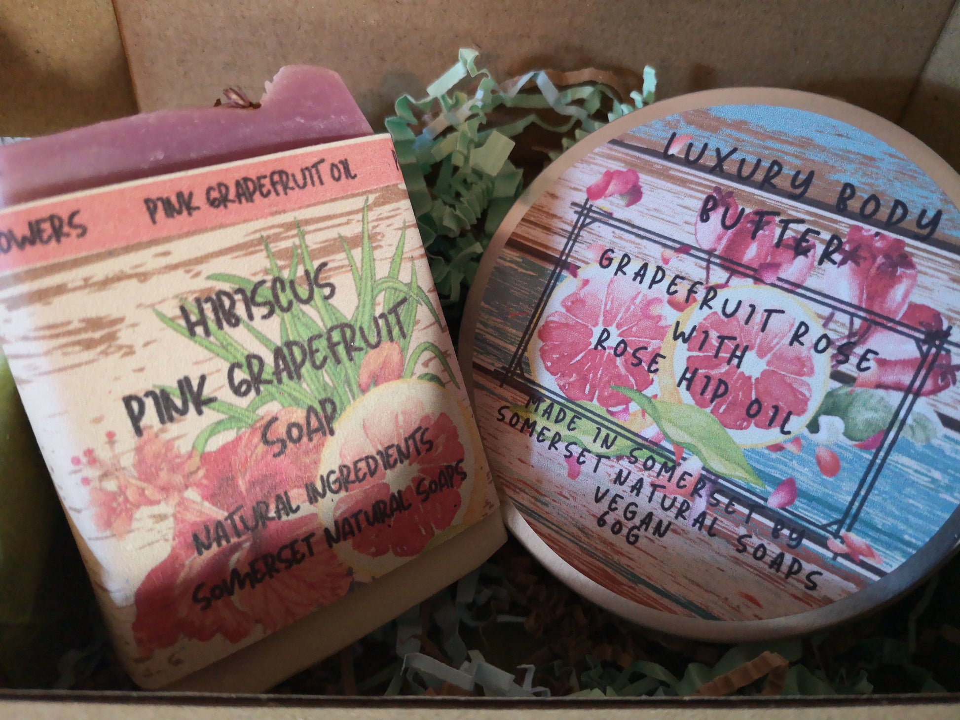 Luxury Body Butter and Soap Gift Set Grapefruit Rose Hibiscus