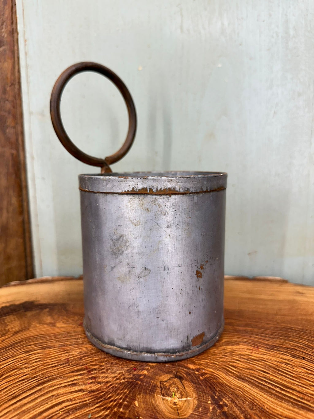 Vintage Metal Storage Tin with Handle