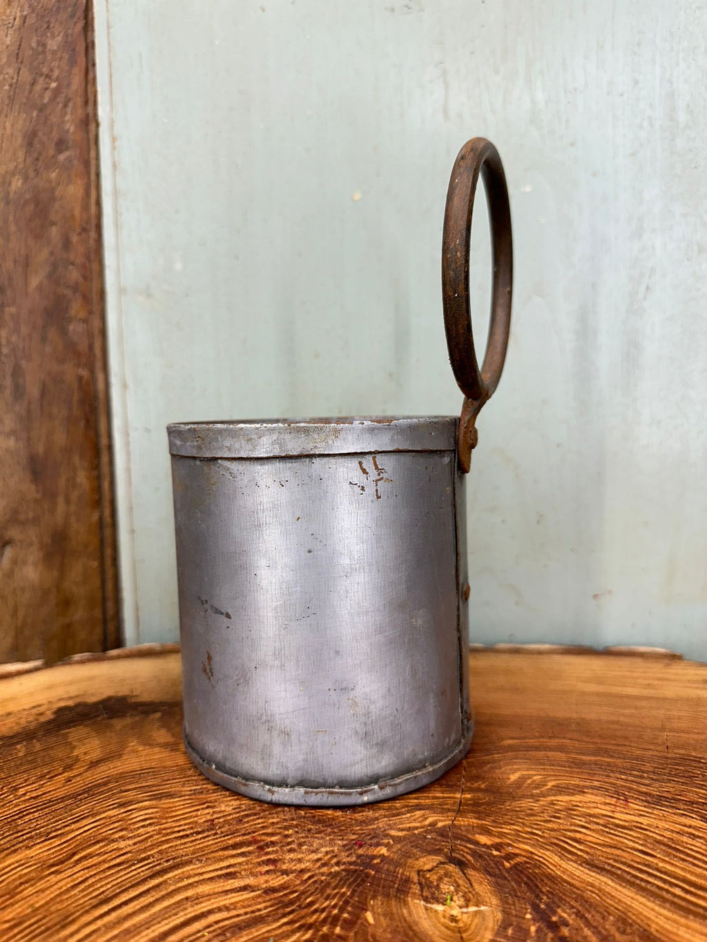 Vintage Metal Storage Tin with Handle