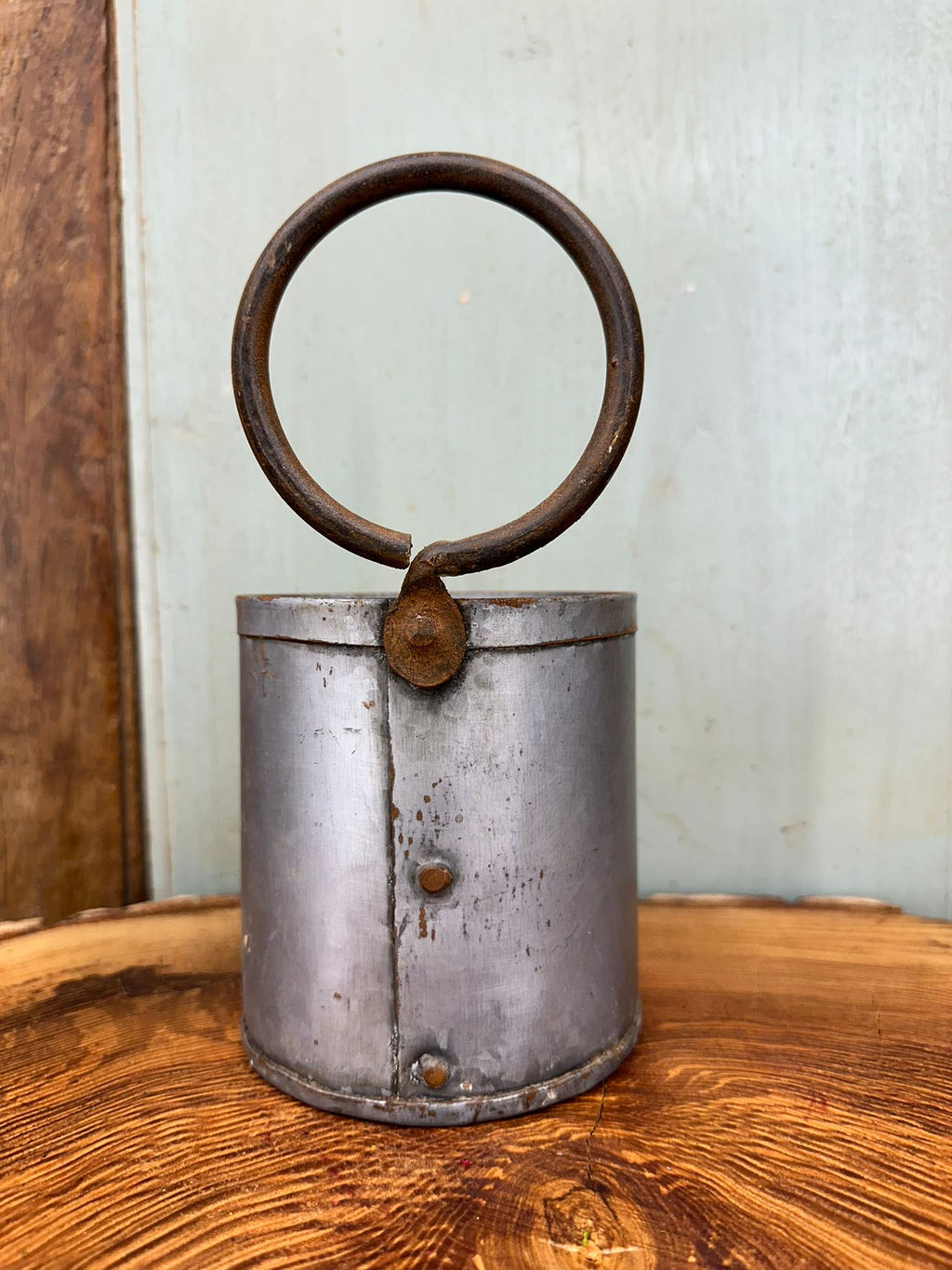 Vintage Metal Storage Tin with Handle