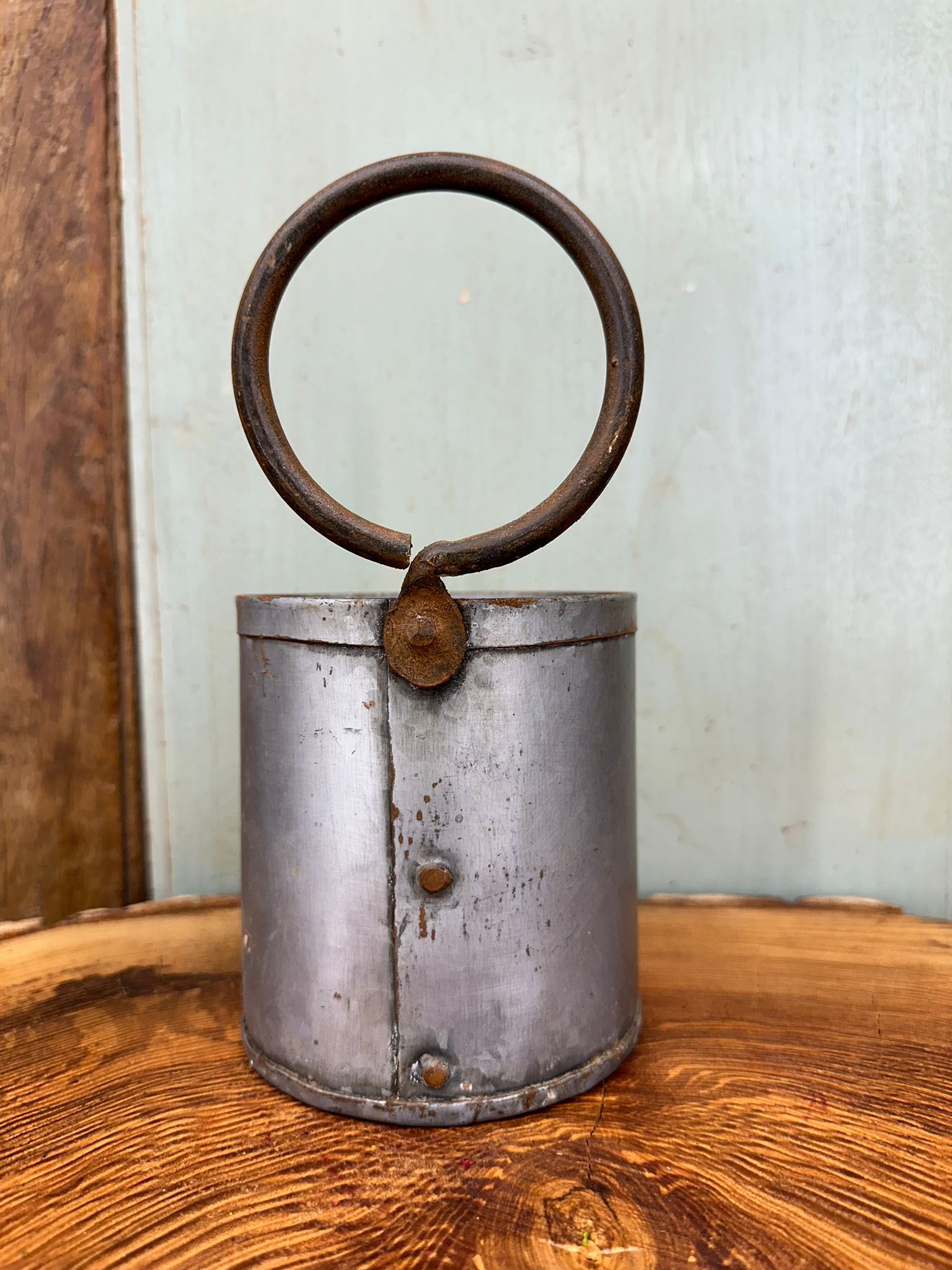 Vintage Metal Storage Tin with Handle